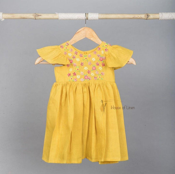 Spring Floral Embriodery Frock Macaroni colour - Totdot