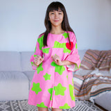 Sugar Rush- Frill Sleeves Pink Dress with Green Stars for Girls - Totdot