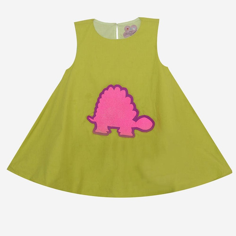 Summer Daze- Lime Green Dress with Pink Dinosaur for Girls - Totdot