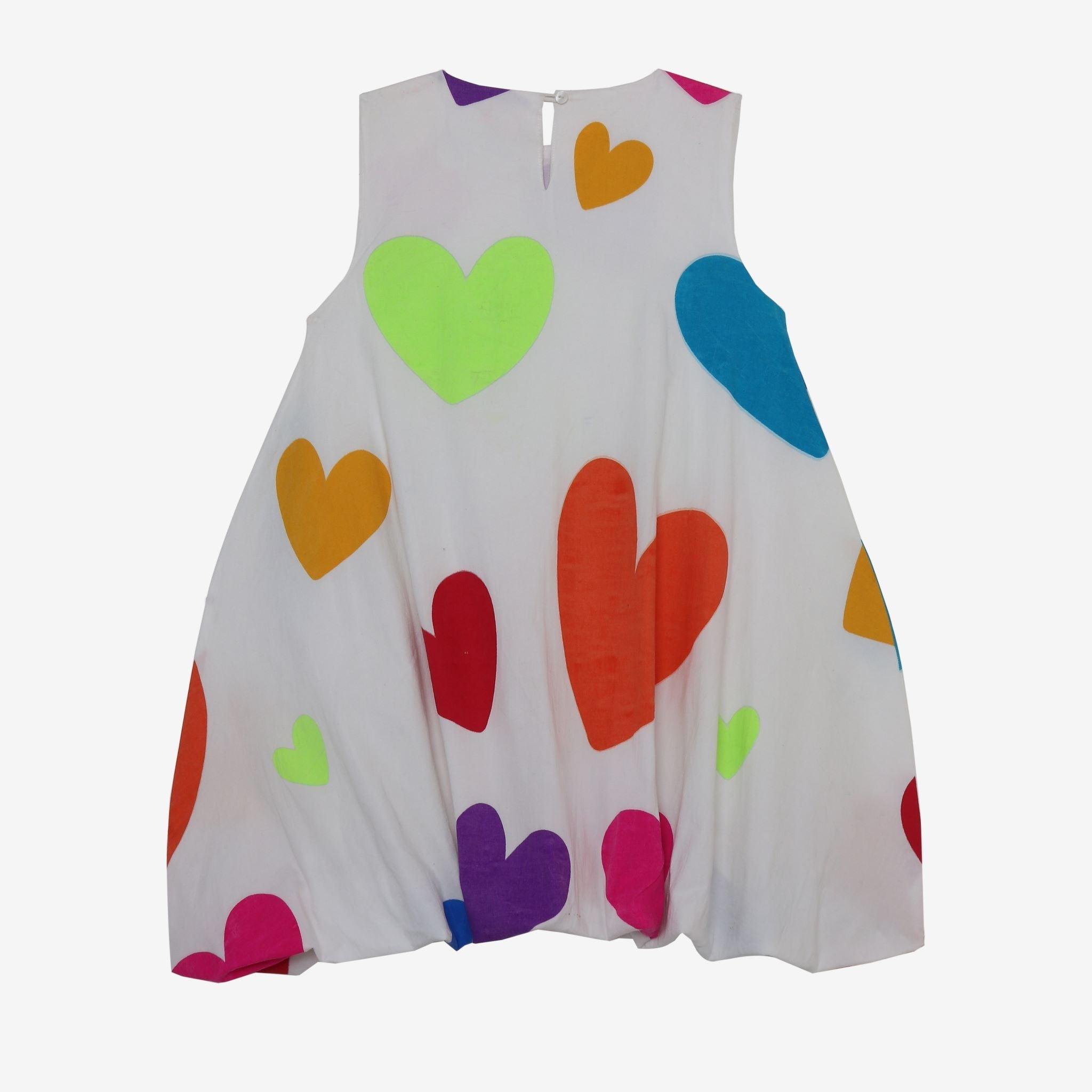 Summer Daze- White Dress with Multi-Coloured Heart Print for Girls - Totdot