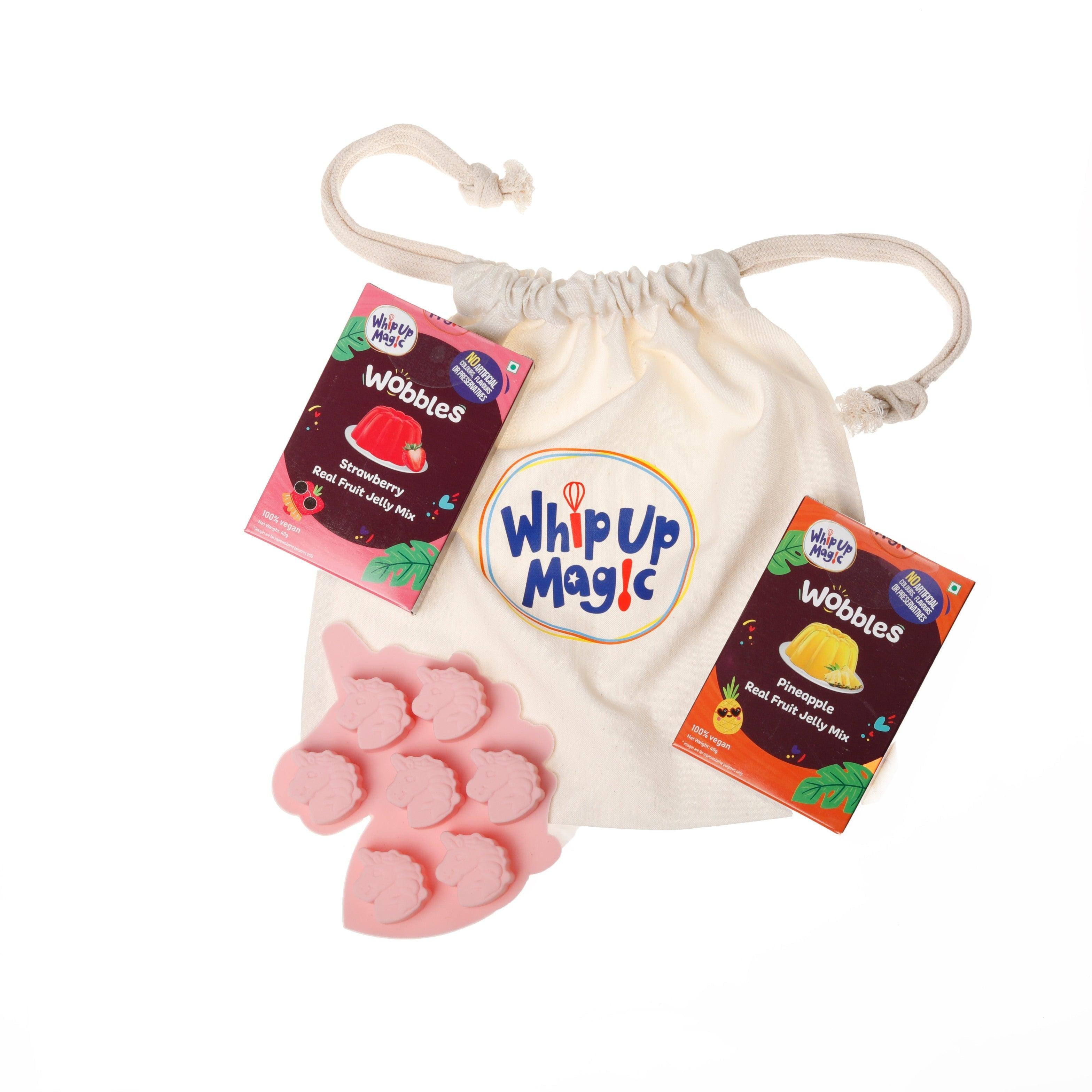 Unicorn Jelly Mould + Wobbles Single Strawberry + Wobbles Single Pineapple + Drawstring Jellies - Totdot