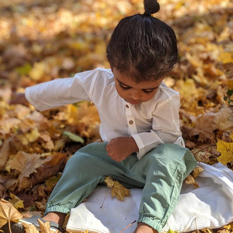 UNISEX ORGANIC ESSENTIAL WHITE KURTA + MINT PANTS - Totdot