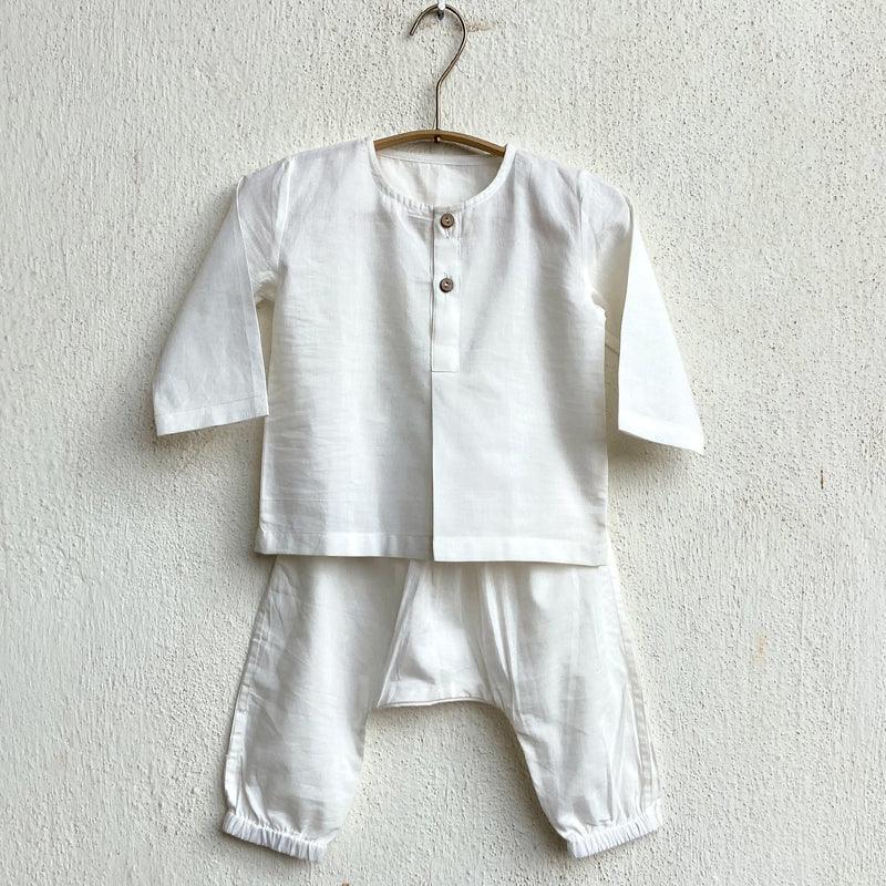 UNISEX ORGANIC ESSENTIAL WHITE KURTA + PANTS - Totdot