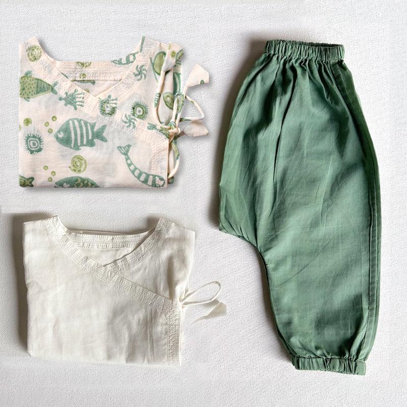 UNISEX ORGANIC KOI BAG - KOI MINT AND WHITE ANG + MINT PANTS - Totdot