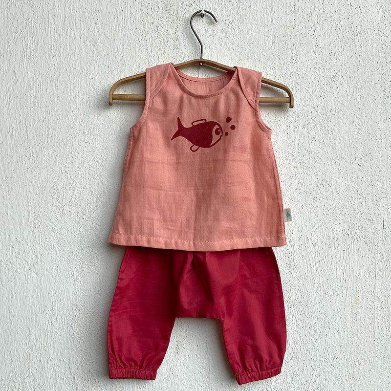 UNISEX ORGANIC KOI PEACH JHABLA WITH RED PANTS - Totdot