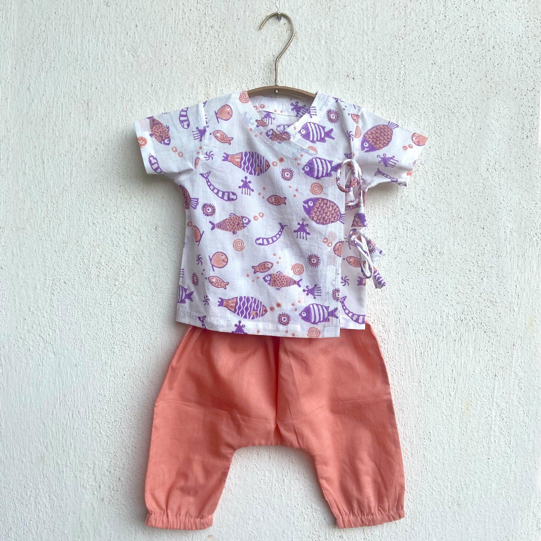 UNISEX ORGANIC KOI PEACH PRINT ANGRAKHA TOP + PANTS - Totdot