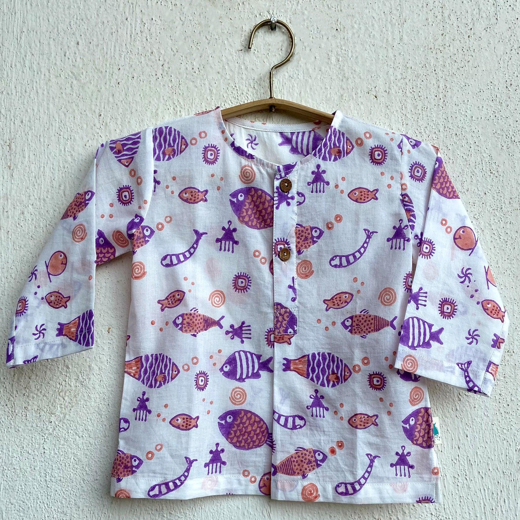 UNISEX ORGANIC KOI PEACH PRINT KURTA + PANTS - Totdot