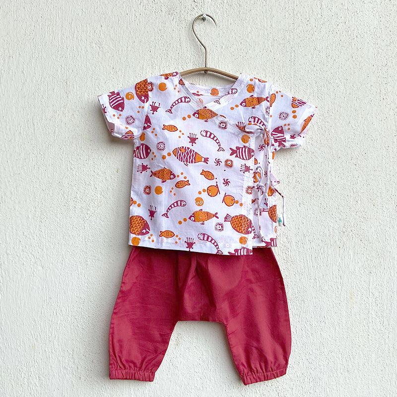 UNISEX ORGANIC KOI RED ANGARAKHA + MATCHING PANTS - Totdot