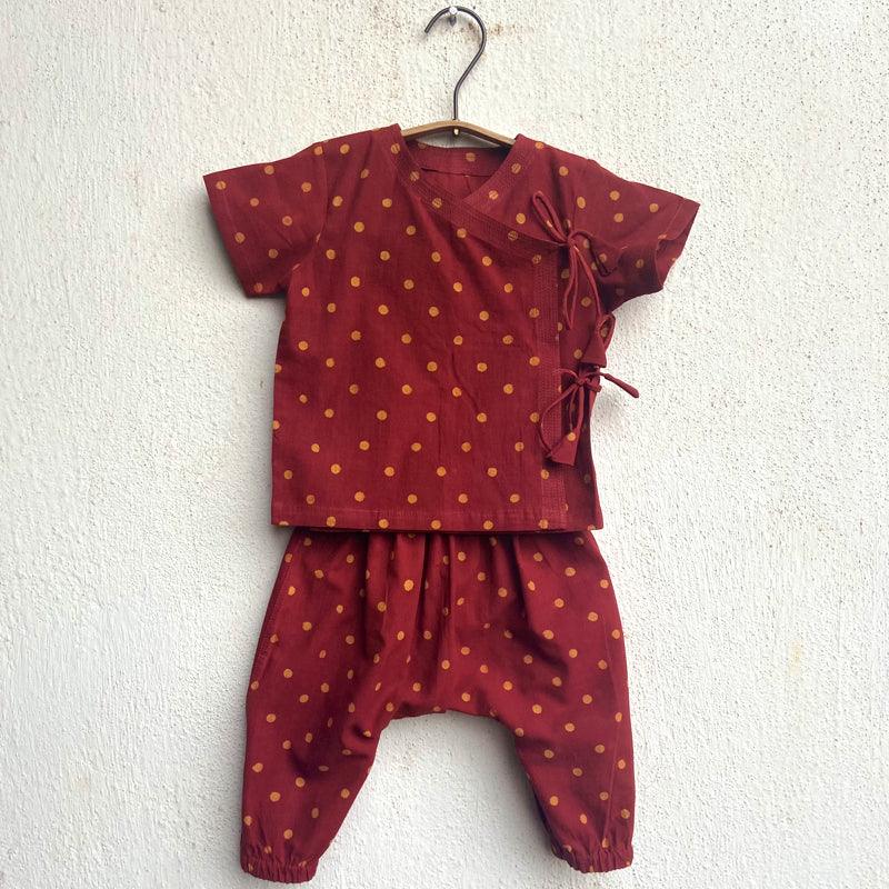 UNISEX ORGANIC MADDER RAIDANA PRINT ANGRAKHA TOP + PANTS - Totdot