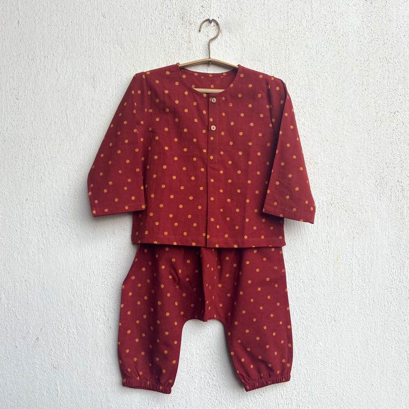 UNISEX ORGANIC MADDER RAIDANA PRINT KURTA + PANTS - Totdot