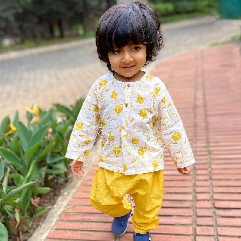 UNISEX ORGANIC PATANG KURTA WITH YELLOW PANTS - Totdot