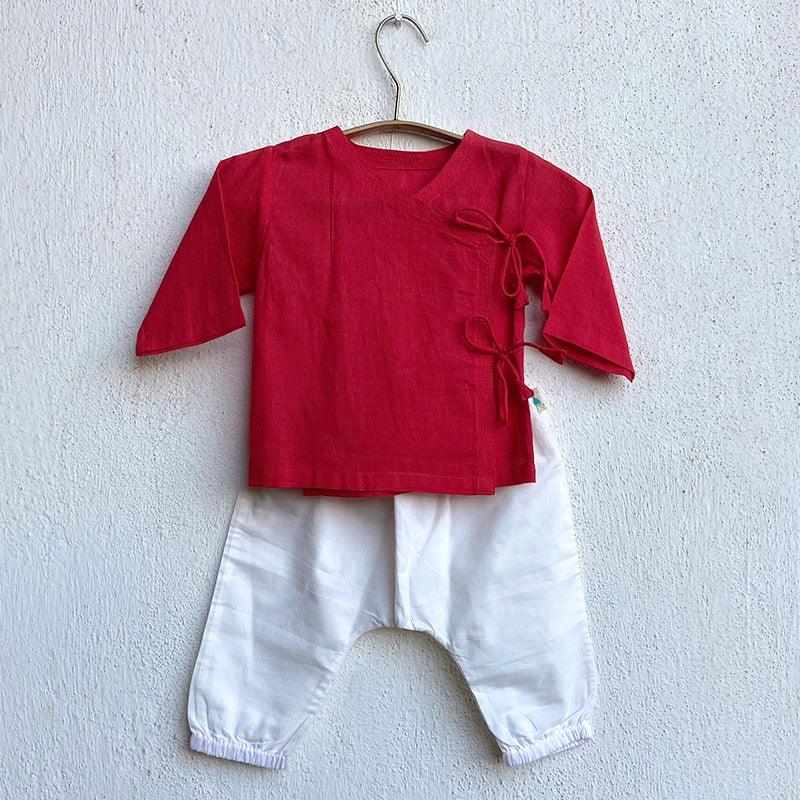 UNISEX ORGANIC RED ANGRAKHA + WHITE PANTS - Totdot