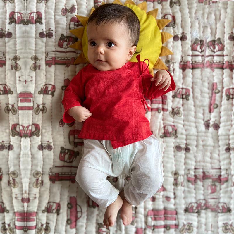 UNISEX ORGANIC RED ANGRAKHA + WHITE PANTS - Totdot