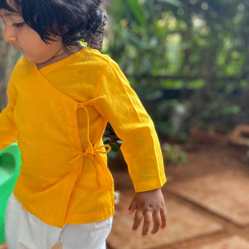 UNISEX ORGANIC YELLOW ANGRAKHA + WHITE PANTS - Totdot