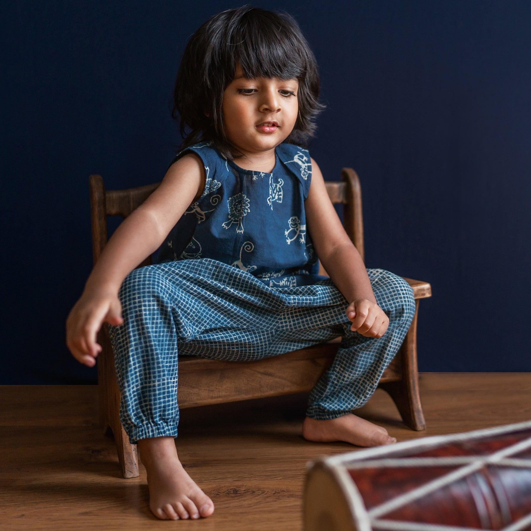 UNISEX ORGANIC ZOO JHABLA WITH INDIGO CHECK PANTS - Totdot