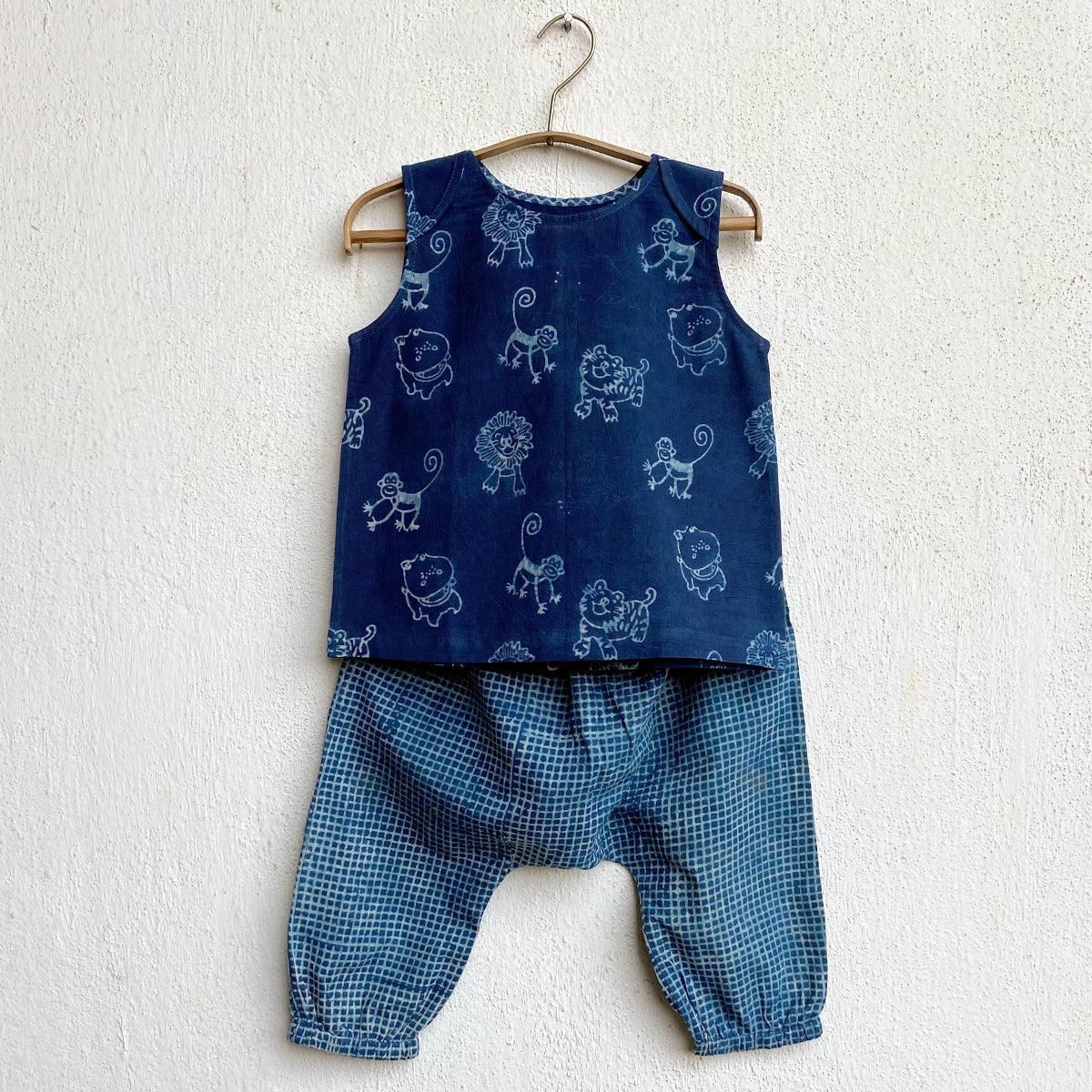 UNISEX ORGANIC ZOO JHABLA WITH INDIGO CHECK PANTS - Totdot