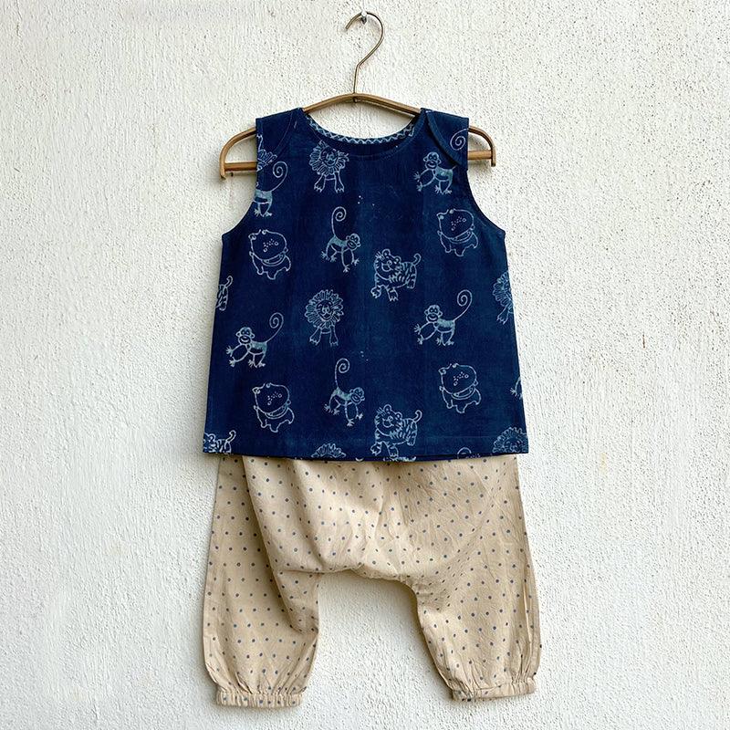 UNISEX ORGANIC ZOO JHABLA WITH INDIGO RAIDANA PANTS - Totdot