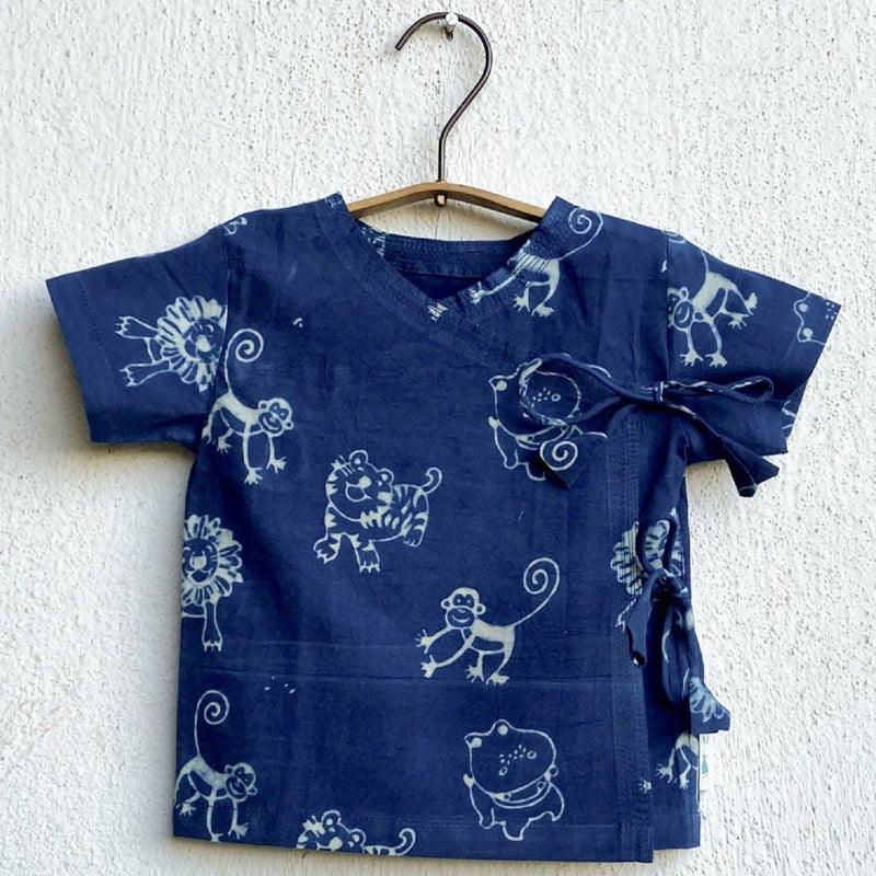 UNISEX ORGANIC ZOO PRINT INDIGO ANGARAKHA TOP + PANTS - Totdot