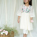 White Bouvardia Kurta Set For Girls
