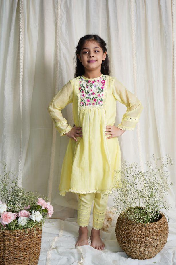 Yellow Bouvardia Kurta Set For Girls - Totdot