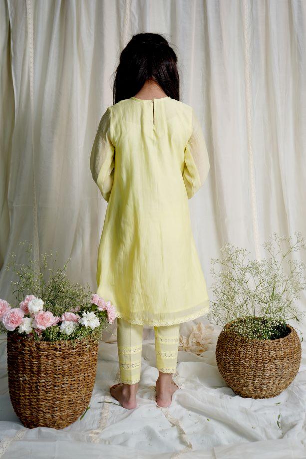 Yellow Bouvardia Kurta Set For Girls - Totdot