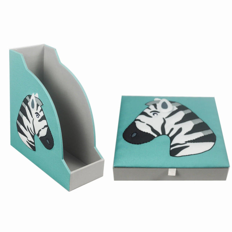 Zebra Design Set of 2 Book / Magazine Holder With Stationary Tray - Totdot